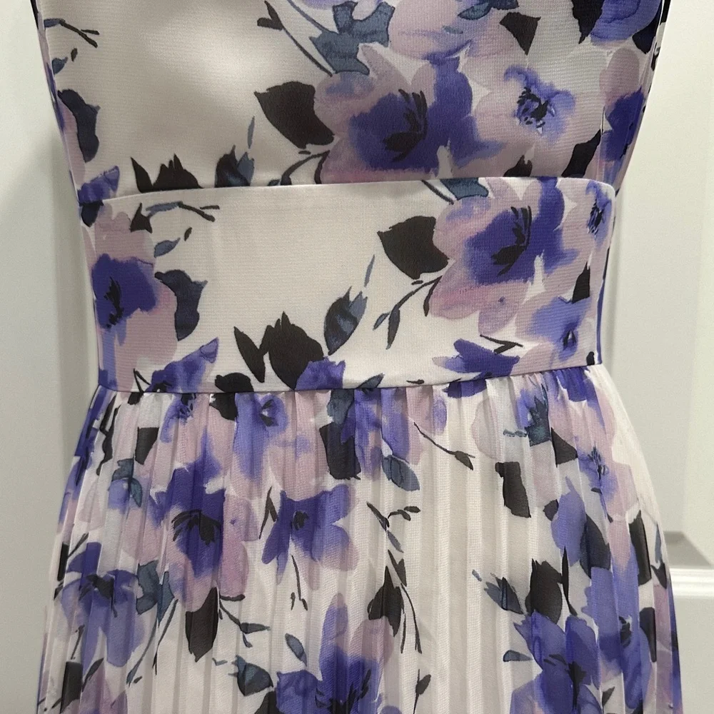 Eliza J Purple Floral Halter Tie Pleated Wedding Guest Party Maxi Dress Size 8 - Picture 6 of 16
